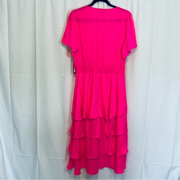 Vince Camuto Tiered NEON Pink Layered Flattering Midi Dress- Size Large NWT's - Picture 6 of 12